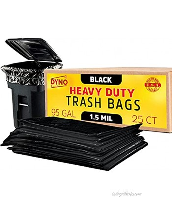 95 96 Gallon Trash Bags 1.5 Mil Black 25 Count Large Trash Bags Individually Folded 96 Gallon Trash Can Liners 61W x 68L