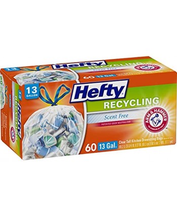 Hefty Recycling Trash Bags Clear 13 Gallon 60 Count