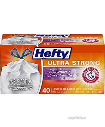 Hefty Ultra Strong Tall Kitchen Trash Bags Lavender & Sweet Vanilla Scent 13 Gallon 40 Count