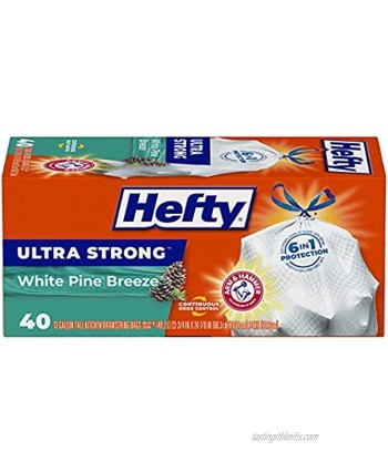 Hefty Ultra Strong Tall Kitchen Trash Bags White Pine Breeze Scent 13 Gallon 40 Count