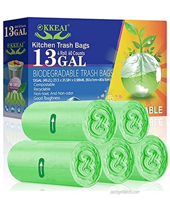 OKKEAI Biodegradable Trash Bags 13 Gallon 49.2 Liter,0.98 Mil Thicken Tall Kitchen Garbags Recycling Trash Bags for Lawn Kitchen,Home,Office,Garden,Patio,Green,60 Counts