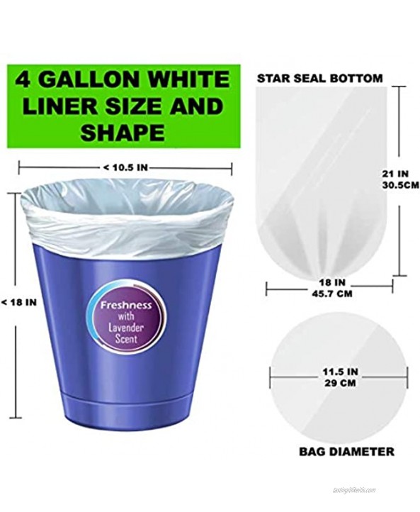 Small Trash Bags 200 Count CCLINERS 4 Gallon Garbage Bags White Bathroom 15 Liter Lavender Scented Diaper Bags Mini Wastebasket Trash Can Liners for Home Office Bins 200 Bags