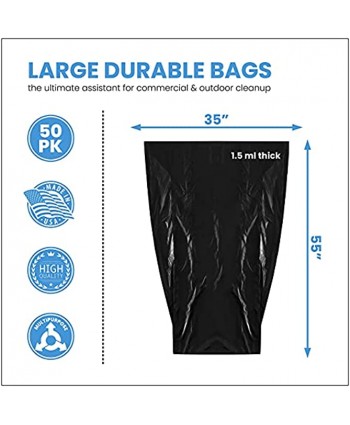 ToughBag 55 Gallon Trash Bags 35 x 55” Large Industrial Black Trash Bags 50 COUNT 55-Gallon Outdoor Garbage Bags for Commercial Janitorial Lawn Leaf and Contractors Made in USA