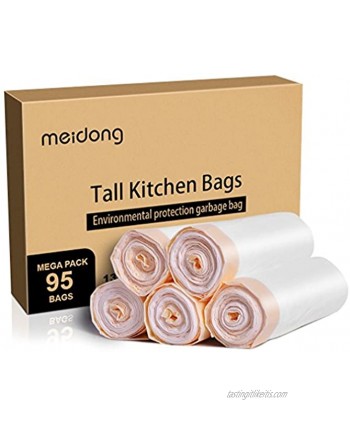 Trash Bags meidong Garbage Bags 13 Gallon Large Tall Kitchen Drawstring Strong Multipurpose White Bags for Trash Can Garbage Bin5 Rolls 95 Counts