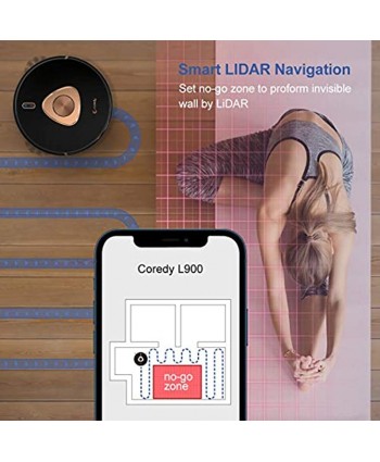Coredy L900 Robot Vacuum Cleaner Smart Laser Navigation Precision AI Mapping Technology Compatible with Alexa 2-in-1 Vacuum & Mop Robotic Vacuum 2700pa Power Suction Ideal for Pet Hair