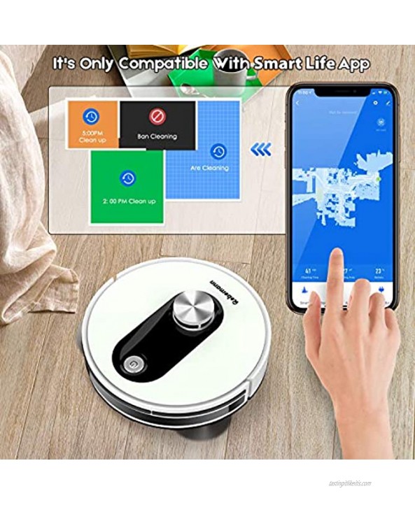 Robomann 361 Robot Vacuum Cleaner Laser Navigation Smart Wi-Fi Connected 2200Pa Selective Room Cleaning No-Go Zones Self Charge and Resume Can Clean Low-Pile Carpets Compatible with Alexa
