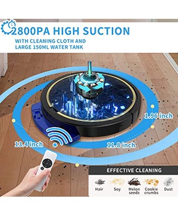 Robot Vacuum Cleaner Auto Robotic Vacuums,Robot mop Mini Robot Vacuums Cleaner Ultra-Thin 2800PA Upgraded 6D Collision Sensor Quiet Cleaning Robot for Pet Hair Low Pile Carpets Hard Floor
