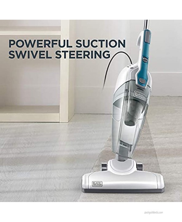 Black & Decker Stick Vacuum Cleaner Powerful Suction 3-in-1 Small Handheld Vac with Filter for Hard Floor Lightweight Upright Home Pet Hair White with Aqua Blue