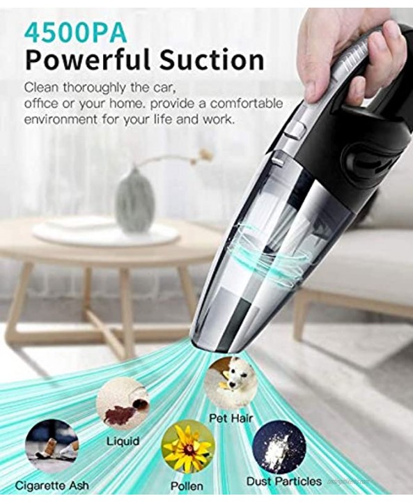 Handheld Vacuum USB Cordless Portable Wet Dry Vacuum Cleaner for Car Home Pet Hair with Filter Rechargeable 2200mAh Lithium Battery 120W 4500PA Powerful Suction…