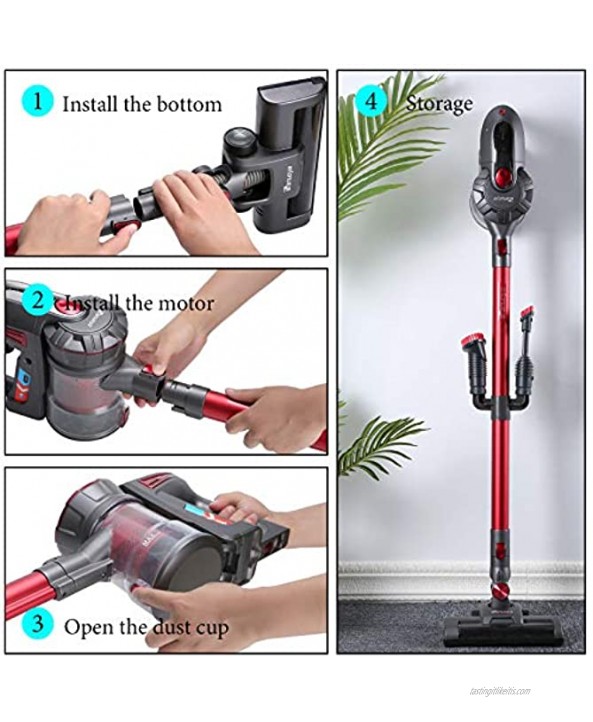 Canuoya Cordless Vacuum Cleaner Lightweight Cordless Stick Vacuum,180W Brushless Motor 23KPa High Suction 45min Running time 4 Grid Power Display Electric Broom Vacuum Cleaner. Gray