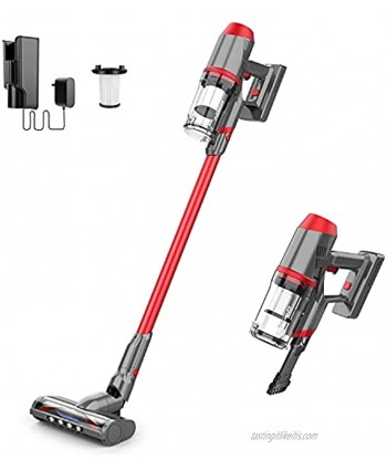 Cordless Vacuum Cleaner 10000Pa Powerful Suction 150W Brushless Motor Cordless Stick Vacuum Lightweight 2 in 1 Vacuum Cleaner with 500ml Dust Cup. Red Red