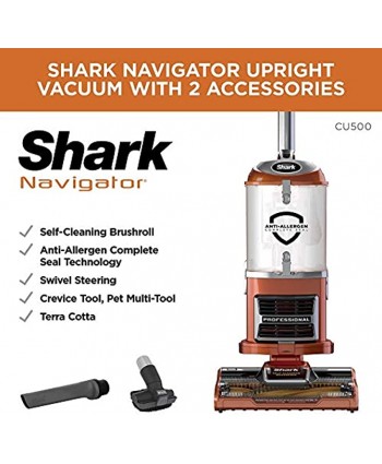 Shark Navigator CU500 Upright Vacuum with Self-Cleaning Brushroll Lift-Away TruePet Upright Corded Bagless Vacuum for Carpet and Hard Floor with Hand Vacuum and Anti-Allergy Seal Renewed