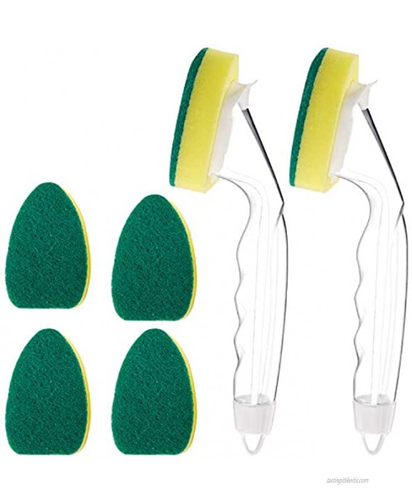 6 Pieces Dish Wands Set Include 2 Dish Wands and 4 Refill Replacement Heads Soap Dish Wand Sponge for Kitchen Sink Cleaning Brush