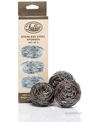Fuller Brush Heavy Duty Stainless Steel Scrubbing Scour Sponges Kitchen Cleaner Scrubber Pads Scrub Pots Pans & Cast Iron Cookware 3 Pack