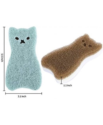 Kitchen Scrub Sponges Non-Scratch Multi-Use Heavy Duty Scrub Sponge for Dishes Pots and Pans Three-Layer Cat Shape Cleaning Sponge（4pack） cat