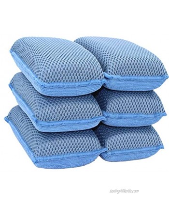 Miracle Microfiber Kitchen Sponge by Scrub-It 6 Pack Non-Scratch Heavy Duty Dishwashing Cleaning sponges- Machine Washable Blue