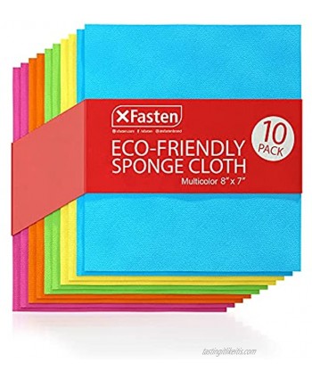 X Fasten Eco-Friendly Swedish Sponge Dish Cloth 10-Pack 8-Inch by 7-Inch Multicolor Reusable Cellulose Sponge Cleaning Cloth | Paper Towel Replacement Washcloth