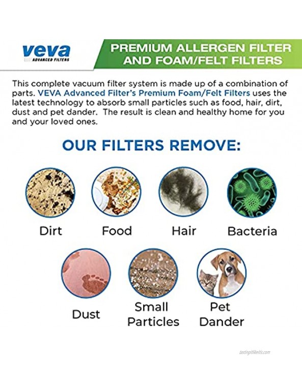 VEVA Premium Vacuum Filter Set with 6 Allergen 6 Foam 6 Felt Filters for Shark Rocket Vacuums Model HV292 300 301 302 303 305 310; UV450 & Parts XFFV300