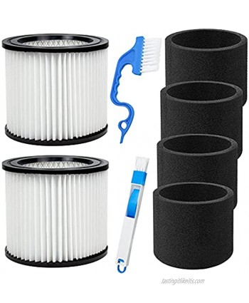LXun Replacement Cartridge Filter for Shop-Vac 90398 903-98 9039800 903-98-00 and 90585 Foam Sleeve Filter Compatible with Most Wet Dry Vacuum 2 Filter + 4 Foam + 2 Brushes