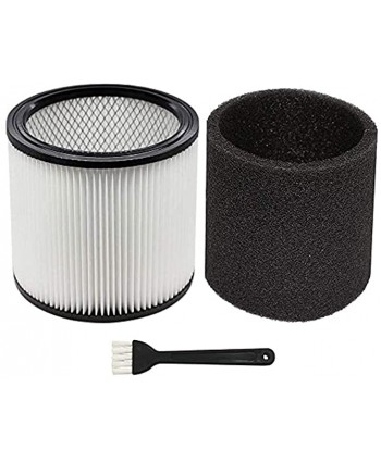Replacement Filter for Shop-Vac 90350 90304 90333 903-04-00 9030400 90585 Foam Sleeve ，Compatible with Shop-Vac Accessories 5 Gallon and Above Wet Dry Vacuum Cleaners，Compare to Part 90304 90585 1 HEPA Filter + 1 Foam Sleeve Filter +1 Brush
