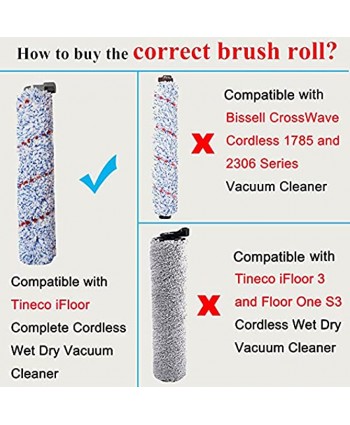LesinaVac Replacement Brush Roller for Tineco iFloor Wet Dry Cordless Vacuum Cleaner 2 Pack Roller Brush +2 Pre-Filter Foam