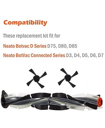 Jorllina Combo Brush for Neato Botvac Connected Series D3 D4 D5 D6 D7 & Neato Botvac D Series D75 D80 D85 Robot Vacuum,1 Main Brush &2 Side Brushes Kit