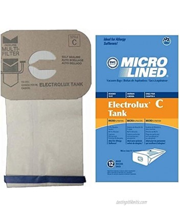 DVC Micro-Lined Paper Replacement Bags Style C Fit Electrolux Canister Models 12 Bags