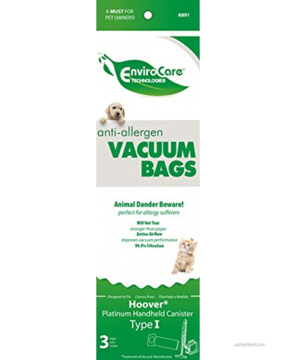 EnviroCare Replacement Anti-Allergen Vacuum Cleaner Dust Bags made to fit Hoover Type I Canisters 3 Pack