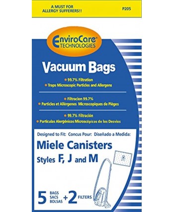 EnviroCare Replacement Anti-Allergen Vacuum Cleaner Dust Bags made to fit Miele Canisters Style F J M 5 pack with 2 Filters