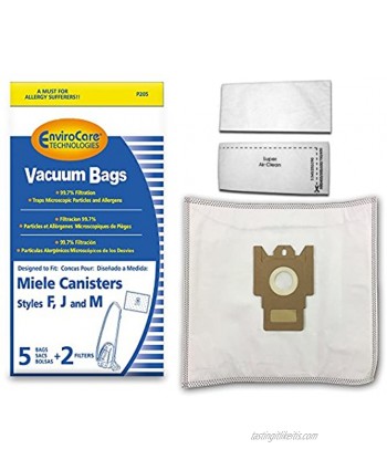 EnviroCare Replacement Anti-Allergen Vacuum Cleaner Dust Bags made to fit Miele Canisters Style F J M 5 pack with 2 Filters