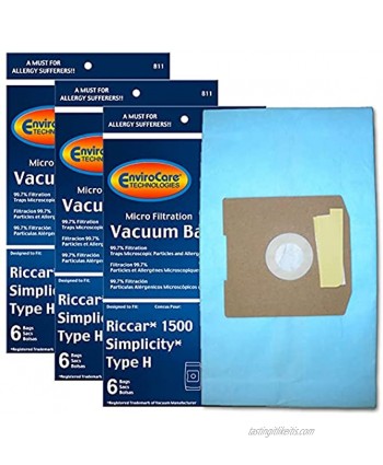 EnviroCare Replacement Designed To Fit Riccar Simplicity Type H Vacuum Bags Canister Vacuum Cleaners 18 Pack