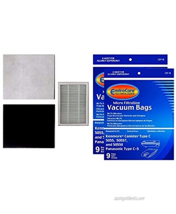 EnviroCare Replacement Micro Filtration Vacuum Bags for Kenmore Canister Type C or Q 50555 50558 50557 and Panasonic Type C-5 18 Pack. Also Includes 1 EF-2 Filter and 2 CF-1 Filters