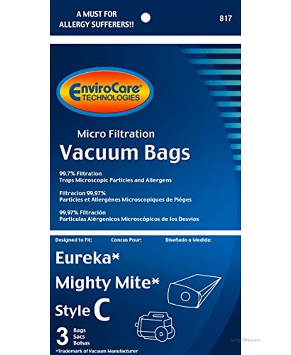 EnviroCare Replacement Micro Filtration Vacuum Cleaner Dust Bags Designed to fit Eureka Type C Mighty Mite Canisters 3 Pack