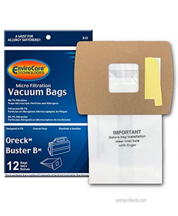 EnviroCare Replacement Micro Filtration Vacuum Cleaner Dust Bags Designed to Fit Oreck Super-Deluxe Compact and Buster B Canisters 12 pack