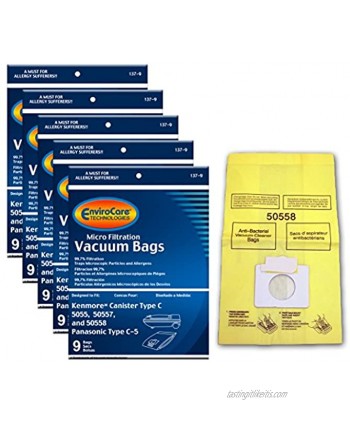EnviroCare Replacement Vacuum Bags Designed to fit Kenmore Canister Type C or Q 50555 50558 50557 and Panasonic Type C-5 45 pack