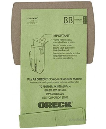 Oreck Buster B Canister Vacuum Paper Bags 8-Pack AK1BB8A Green