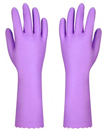 Dishwashing Cleaning Gloves with Latex free Cotton lining ,Kitchen Gloves 2 Pairs Purple Large