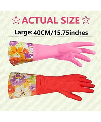 Dishwashing Gloves Non-slip Household Kitchen Cleaning Rubber Gloves with Lining for Women 2 Colors-Pack
