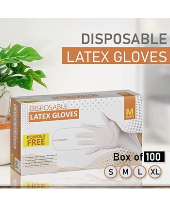 Disposable Latex Gloves Powder Free 100 Gloves Per Box Medium