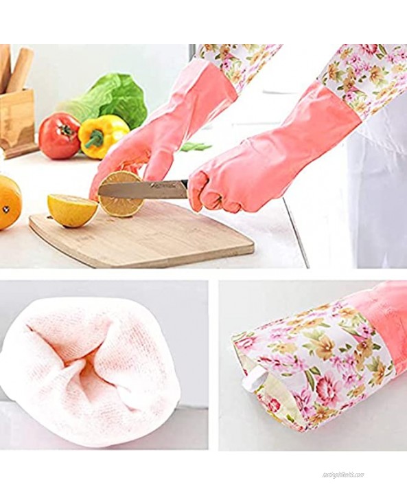 KINGFINGER Rubber Latex Waterproof Dishwashing Gloves,Long Cuff and Flock Lining Household Cleaning Gloves 2 Pair Large