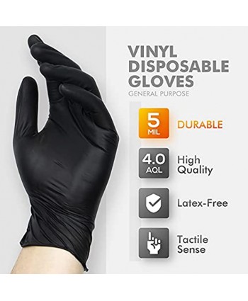 OKIAAS Black Disposable Gloves Medium Vinyl Gloves Disposable Latex Free 5 mil 50 Count for Food Prep Household Cleaning Hair Dye Tattoo