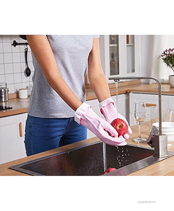 Reusable Household Cleaning Gloves PVC Kitchen Gloves Flocked Lining Latex Free Dish Gloves Non-Slip 2 Pairs