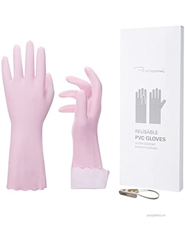 Reusable Household Cleaning Gloves PVC Kitchen Gloves Flocked Lining Latex Free Dish Gloves Non-Slip 2 Pairs