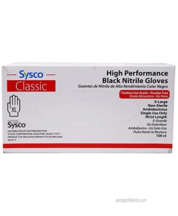 Sysco Classic Black Nitrile Extra Large Gloves Box of 100