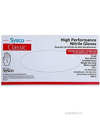 SYSCO Classic HIGH Performance Blue Nitrile Gloves Size Small Powder Free