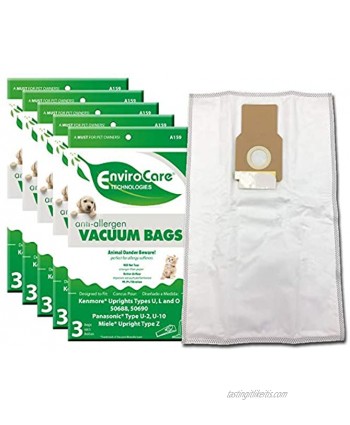 EnviroCare Replacement Anti-Allergen Vacuum Bags for Kenmore 50688 and 50690 L and O Panasonic Type U-2 U-10 Uprights 15 Pack White
