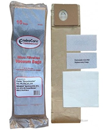 EnviroCare Replacement Micro Filtration Vacuum Cleaner Dust Bags made to fit Advance Spectrum Clarke CarpetMaster Nilfisk Vacuums. 10 Bags + Exhaust & Pre Filters Filter