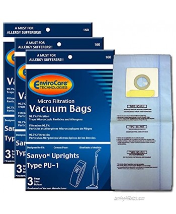 EnviroCare Replacement Micro Filtration Vacuum Cleaner Dust Bags made to fit Sanyo Uprights Type PU-1 9 bags