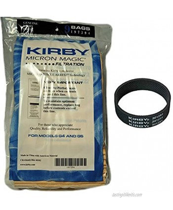 Kirby 9 Bags & 1 Belt Part#197301-Kirby Micron Magic Filtration Vacuum Bags Model G6 and Ultimate G 9 Bags & 1 Belt 9 Bags & 1 Belt Brown
