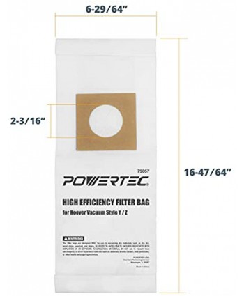 POWERTEC 75057 Filter Bags for Hoover Style Y Z Vacuum 10PK